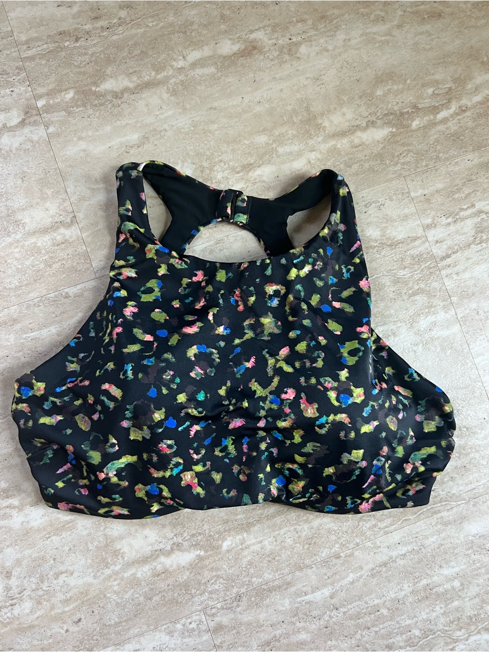 Athleta Black Leopard High Neck Bikini Top, Dark Multicolor 36 D/DD